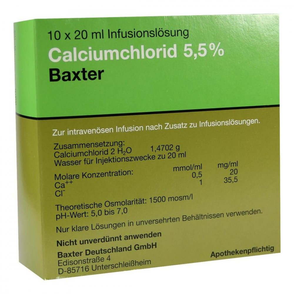 Das Produktfoto zeigt Calciumchlorid Lösung 5,5% Ampullen (10X20 ml) PZN 01350185