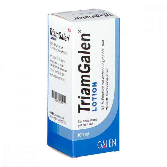Das Produktfoto zeigt Triamgalen Lotion 0,1% Emulsion Z.Anw.Auf D.Haut (100 ml) PZN 01356437