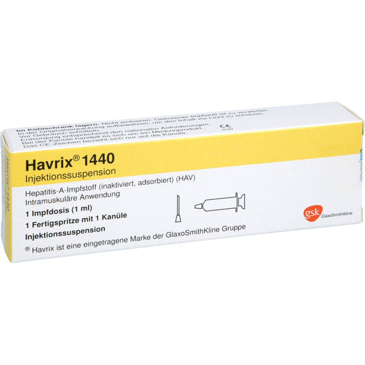 Das Produktfoto zeigt Havrix 1440 Impfdosis Inj.-Susp.I.E.Fertigspritze (1 stk) PZN 01358850