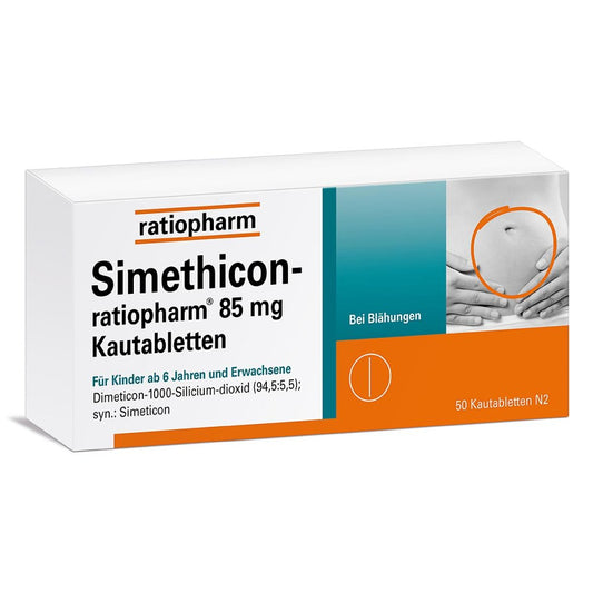 Das Produktfoto zeigt Simethicon-Ratiopharm 85 Mg Kautabletten (50 stk) PZN 01364796