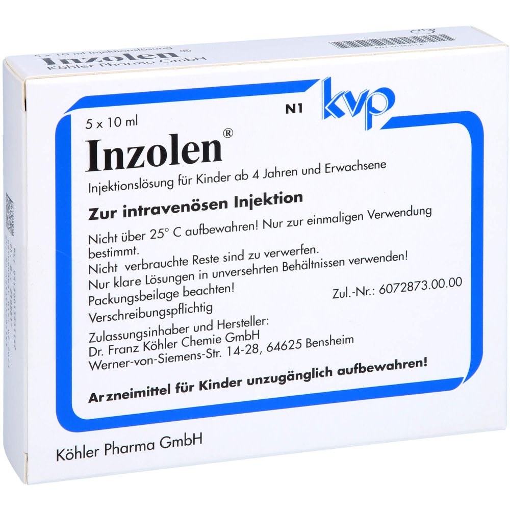 Das Produktfoto zeigt Inzolen Injektionslösung Ampullen (5X10 ml) PZN 01385114