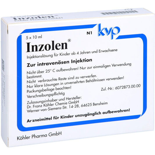 Das Produktfoto zeigt Inzolen Injektionslösung Ampullen (5X10 ml) PZN 01385114