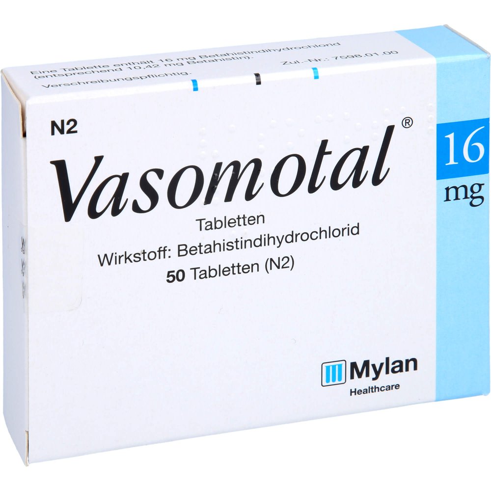 Das Produktfoto zeigt Vasomotal 16 Mg Tabletten (50 stk) PZN 01388130