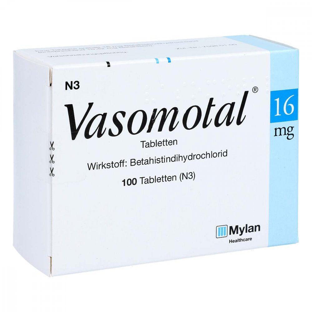 Das Produktfoto zeigt Vasomotal 16 Mg Tabletten (100 stk) PZN 01388147