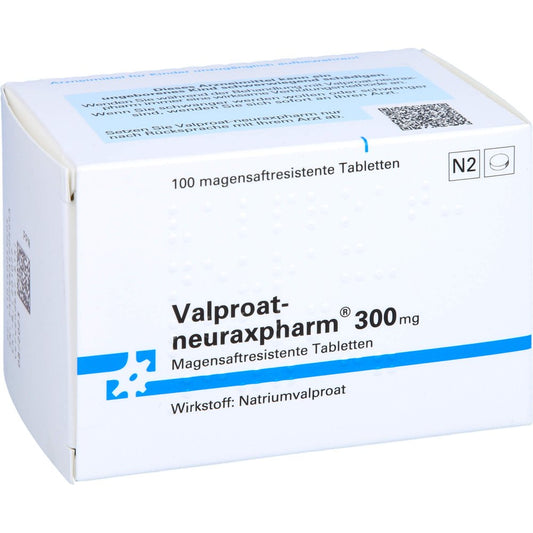 Das Produktfoto zeigt Valproat-Neuraxpharm 300 Mg Magensaftres.Tabletten (100 stk) PZN 01400492