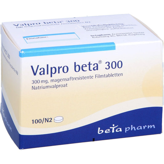 Das Produktfoto zeigt Valpro Beta 300 Magensaftresistente Filmtabletten (100 stk) PZN 01401267