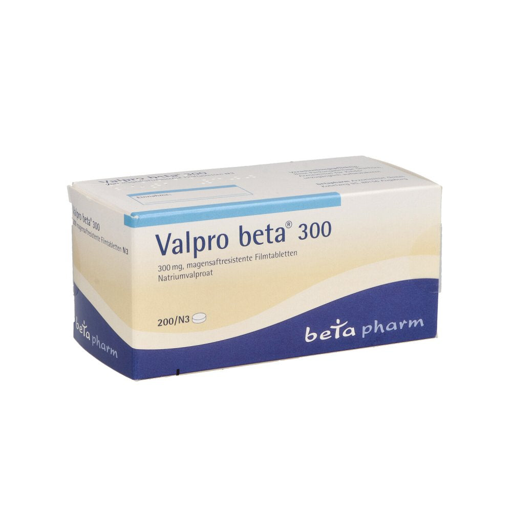 Das Produktfoto zeigt Valpro Beta 300 Magensaftresistente Filmtabletten (200 stk) PZN 01401273