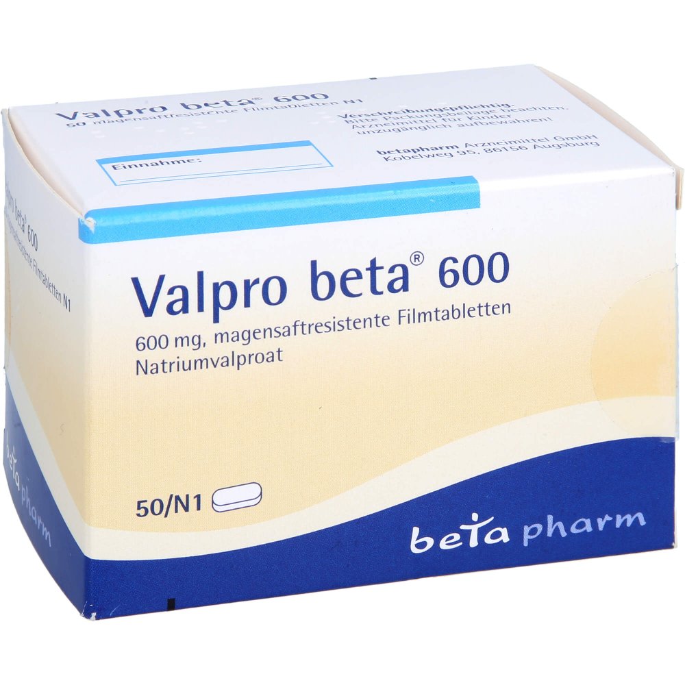 Das Produktfoto zeigt Valpro Beta 600 Magensaftresistente Filmtabletten (50 stk) PZN 01401327