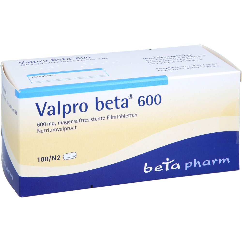 Das Produktfoto zeigt Valpro Beta 600 Magensaftresistente Filmtabletten (100 stk) PZN 01401356