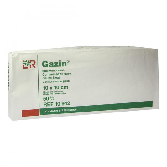 Das Produktfoto zeigt Gazin Mullkomp.10x10 Cm Unsteril 32fach Op (50 stk) PZN 01401994