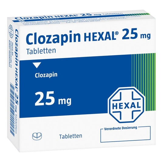 Das Produktfoto zeigt Clozapin Hexal 25 Mg Tabletten (100 stk) PZN 01403651