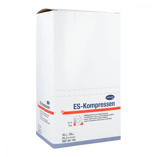 Das Produktfoto zeigt Es-Kompressen Steril 10x20 Cm 8fach (25X2 stk) PZN 01407092