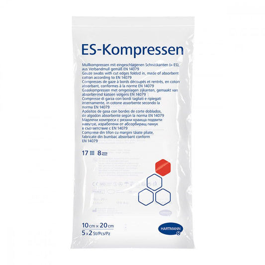 Das Produktfoto zeigt Es-Kompressen Steril 10x20 Cm 8fach (5X2 stk) PZN 01407146