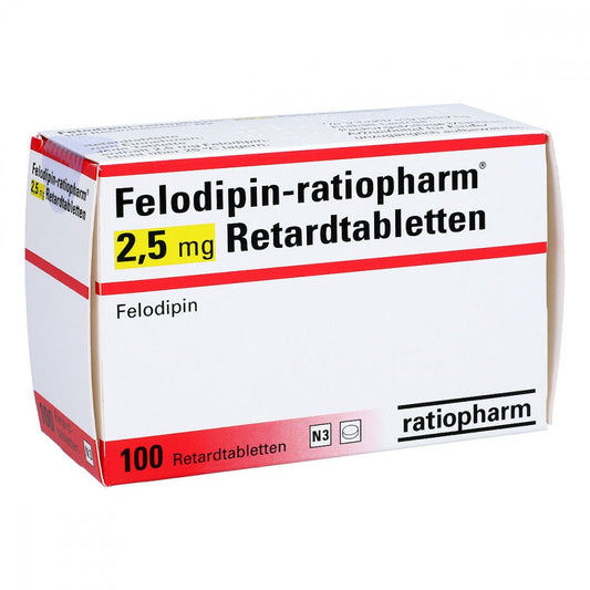 Das Produktfoto zeigt Felodipin-Ratiopharm 2,5 Mg Retardtabletten (100 stk) PZN 01414270
