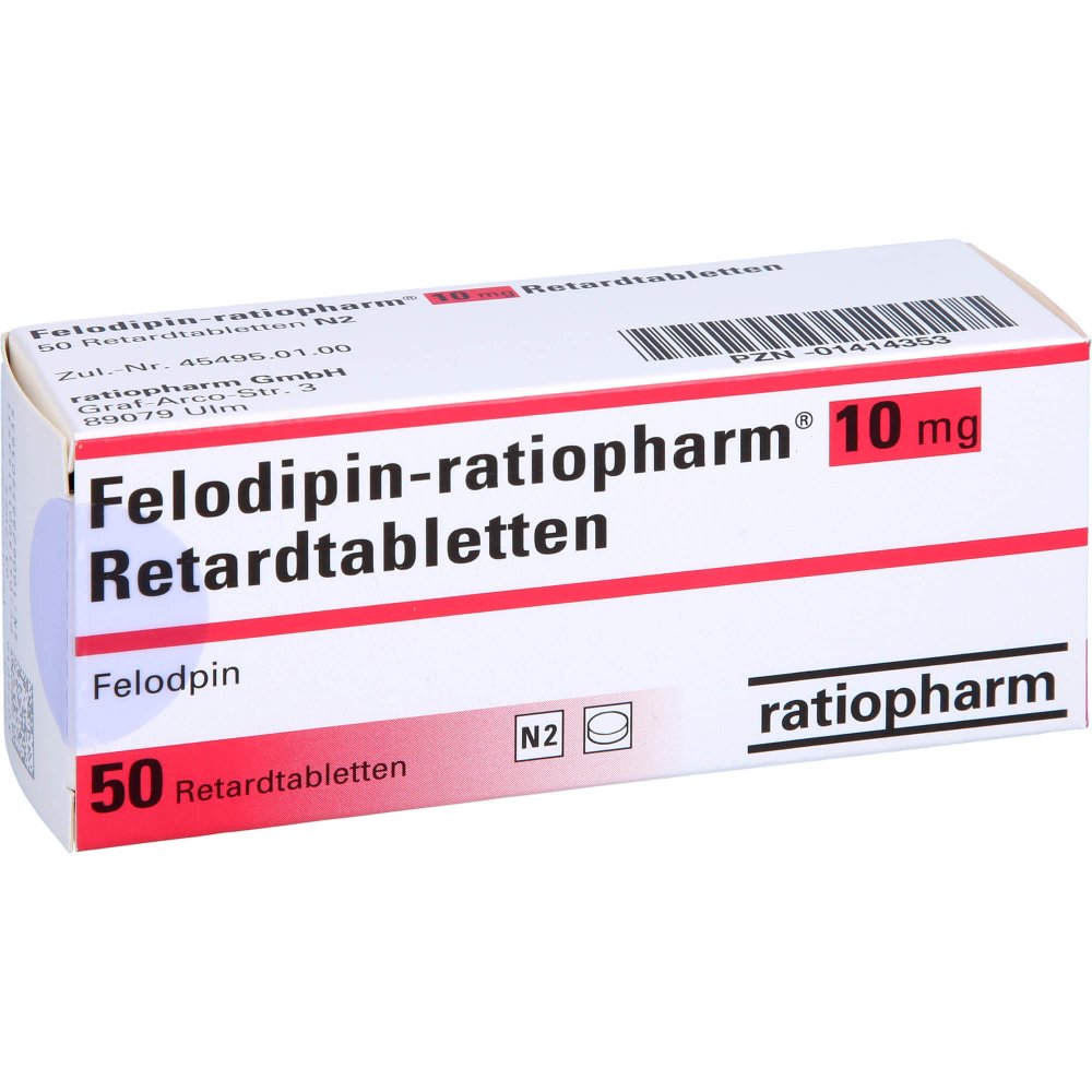 Das Produktfoto zeigt Felodipin-Ratiopharm 10 Mg Retardtabletten (50 stk) PZN 01414353