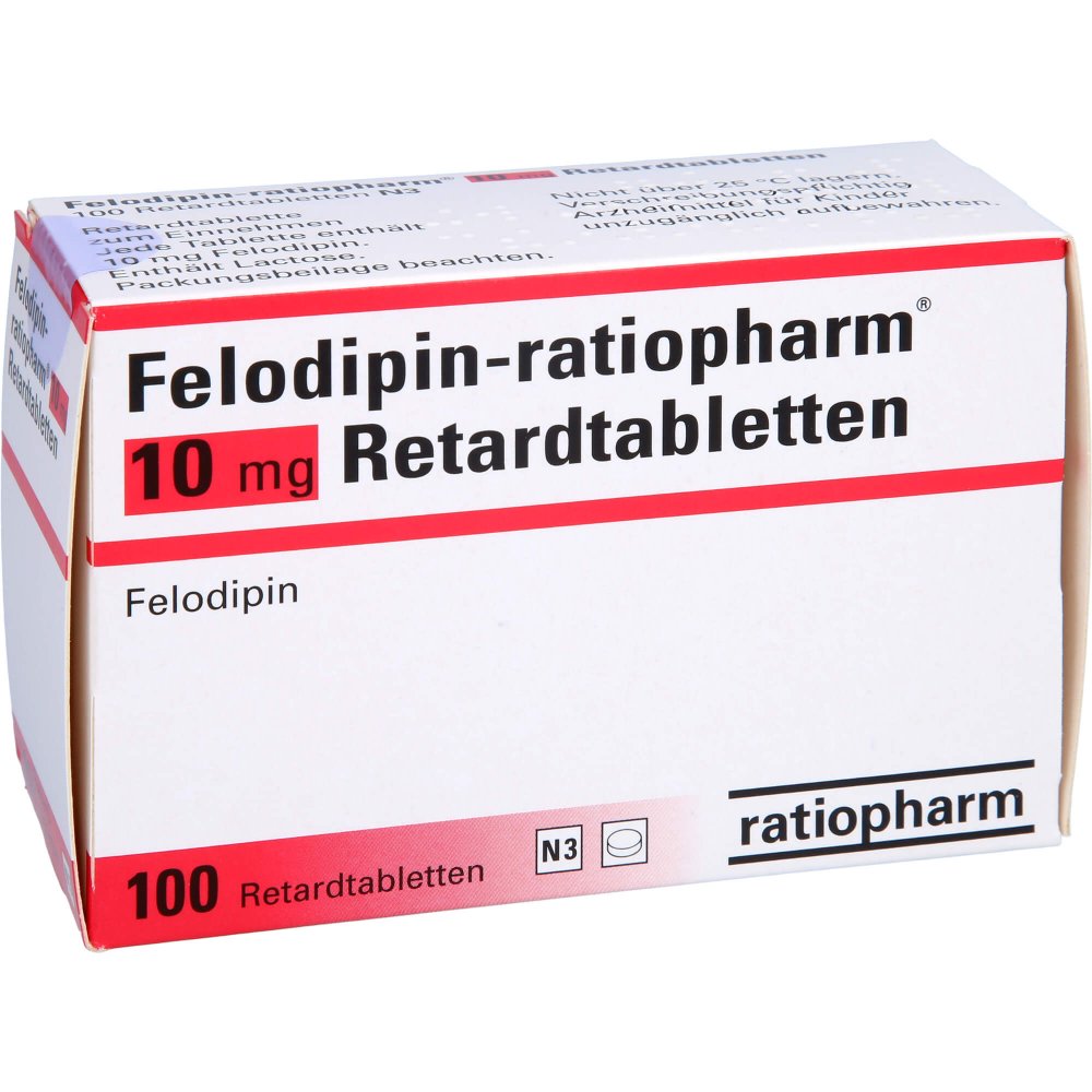 Das Produktfoto zeigt Felodipin-Ratiopharm 10 Mg Retardtabletten (100 stk) PZN 01414376