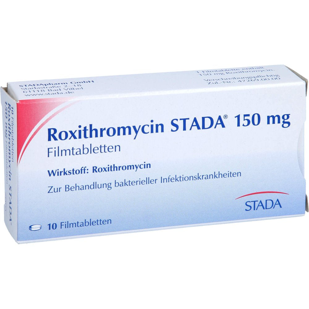 Das Produktfoto zeigt Roxithromycin Stada 150 Mg Filmtabletten (10 stk) PZN 01415772