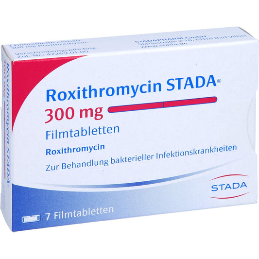 Das Produktfoto zeigt Roxithromycin Stada 300 Mg Filmtabletten (7 stk) PZN 01415795