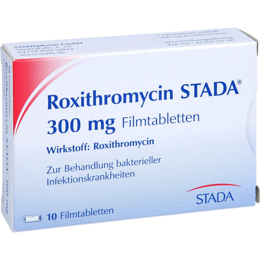 Das Produktfoto zeigt Roxithromycin Stada 300 Mg Filmtabletten (10 stk) PZN 01415803