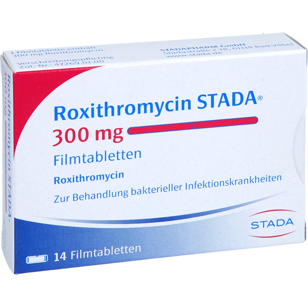 Das Produktfoto zeigt Roxithromycin Stada 300 Mg Filmtabletten (14 stk) PZN 01415826