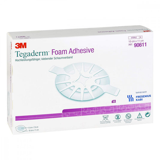 Das Produktfoto zeigt Tegaderm Foam Adhesive 10x11 Cm Oval 90611 (10 stk) PZN 01416197