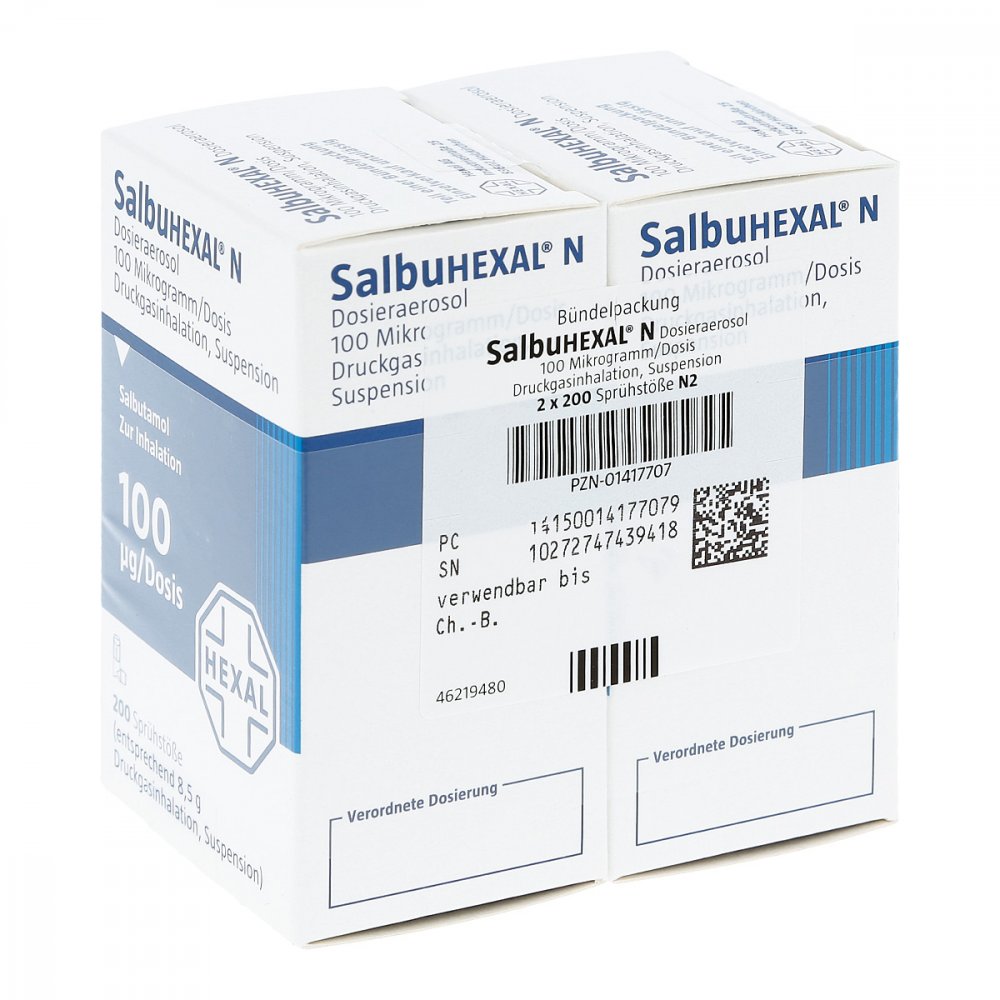 Das Produktfoto zeigt Salbuhexal N Dosieraerosol 200 Hub (2 stk) PZN 01417707