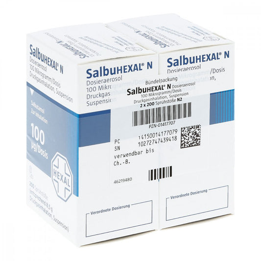 Das Produktfoto zeigt Salbuhexal N Dosieraerosol 200 Hub (2 stk) PZN 01417707