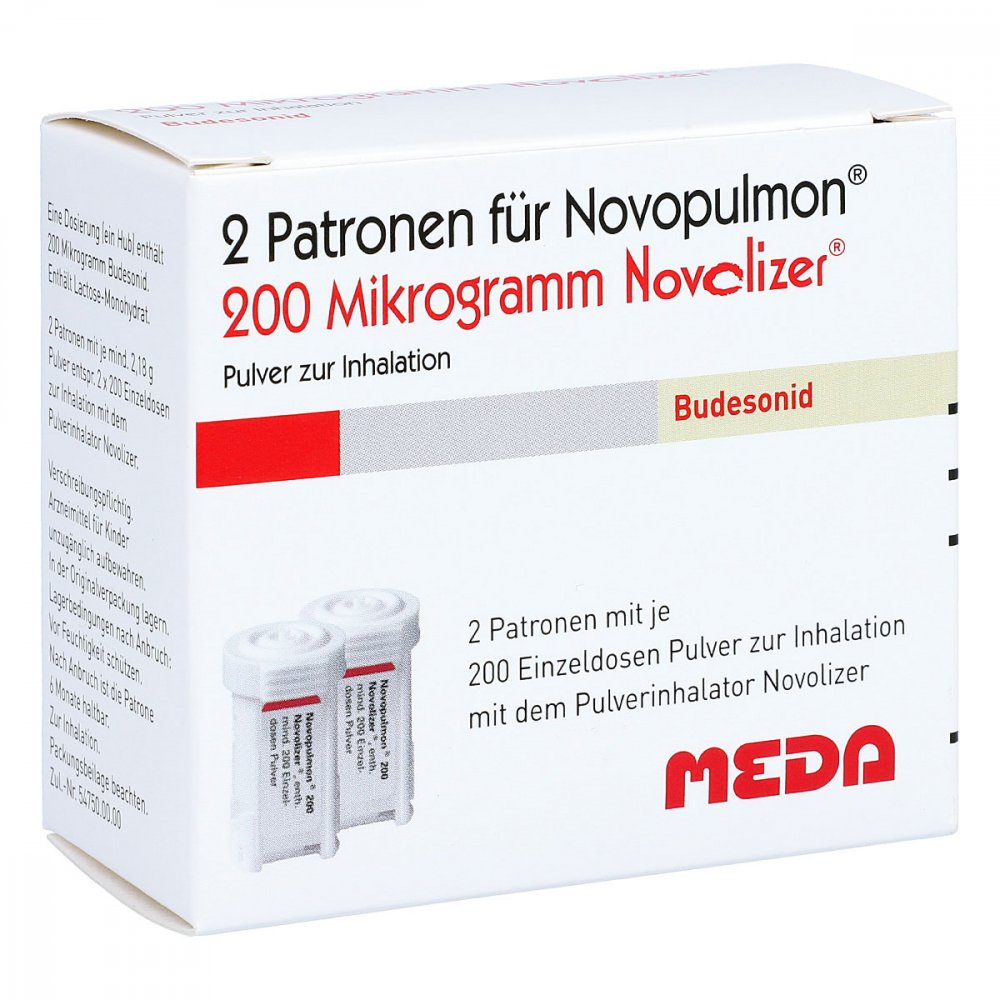 Das Produktfoto zeigt Novopulmon 200 Μg Novolizer Patrone 2x200 Ed (2X200 stk) PZN 01424601
