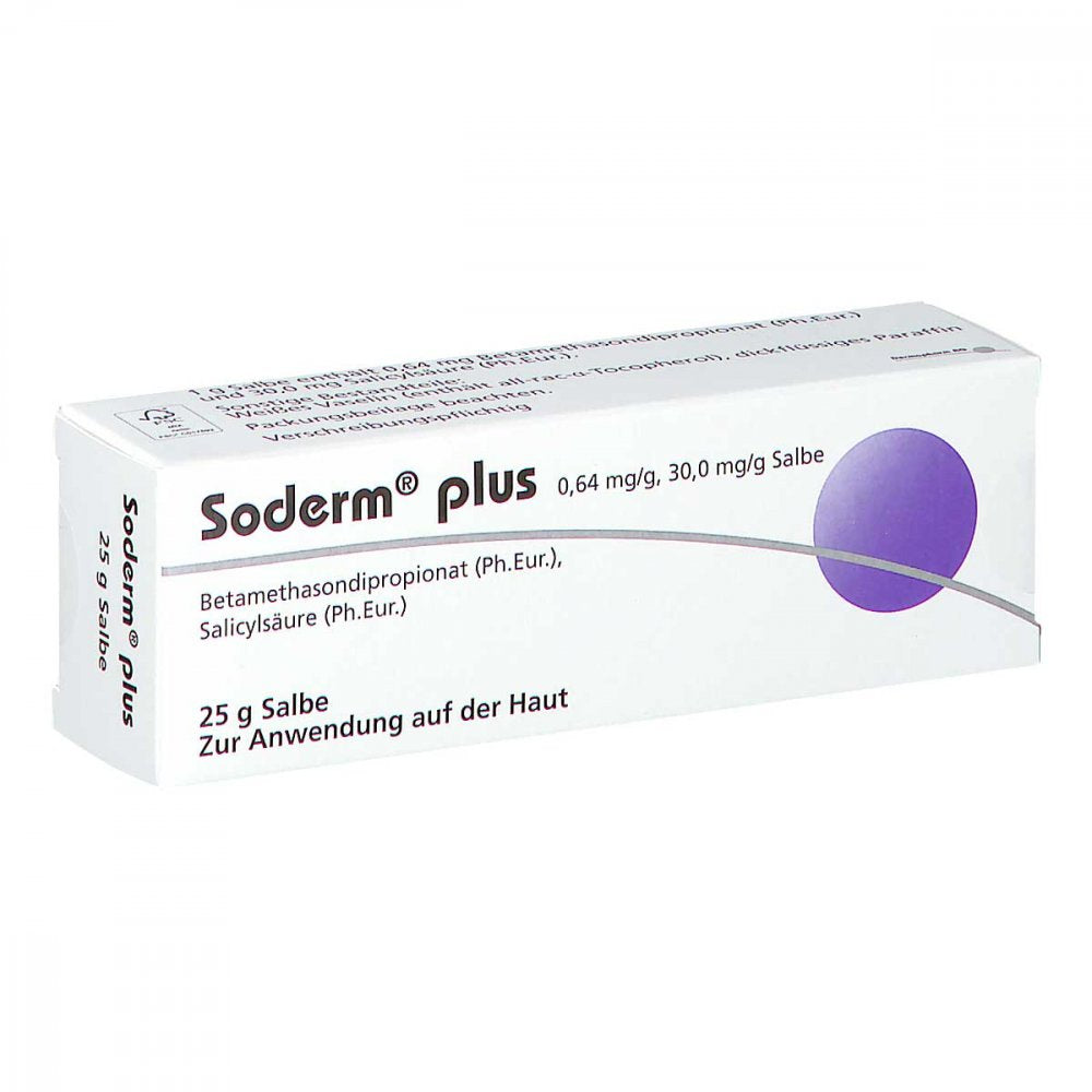 Das Produktfoto zeigt Soderm Plus 0,64 Mg/G + 30 Mg/G Salbe (25 g) PZN 01430429