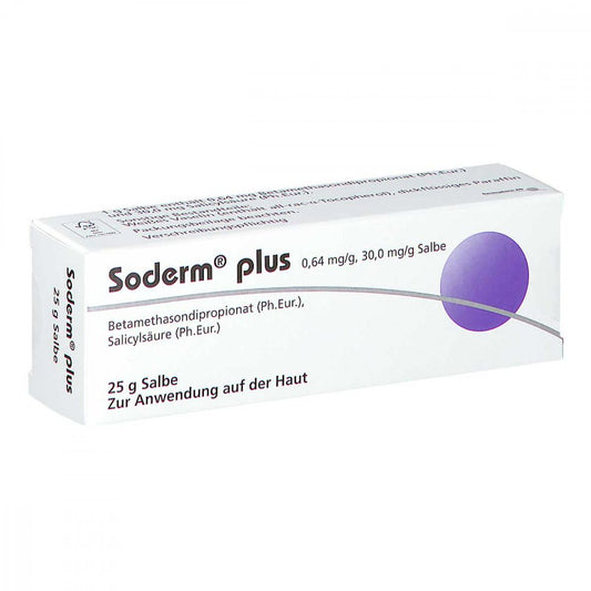 Das Produktfoto zeigt Soderm Plus 0,64 Mg/G + 30 Mg/G Salbe (25 g) PZN 01430429