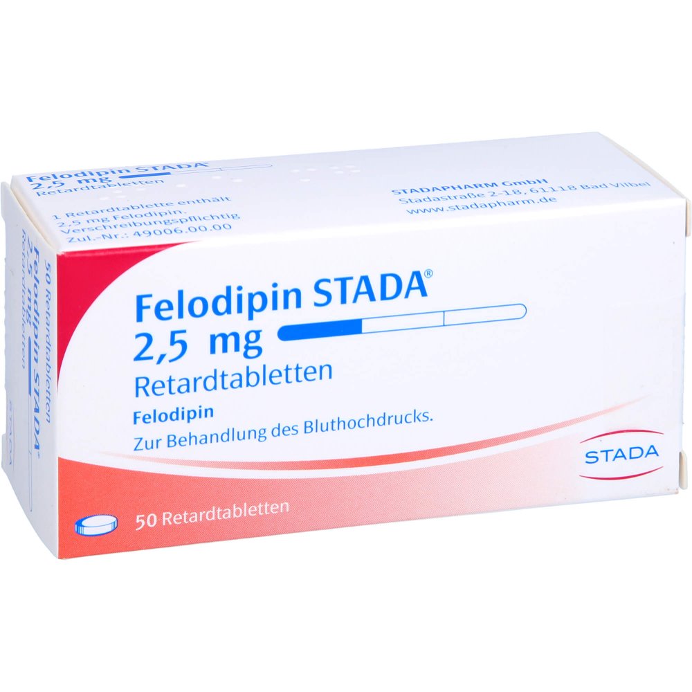 Das Produktfoto zeigt Felodipin Stada 2,5 Mg Retardtabletten (50 stk) PZN 01433830