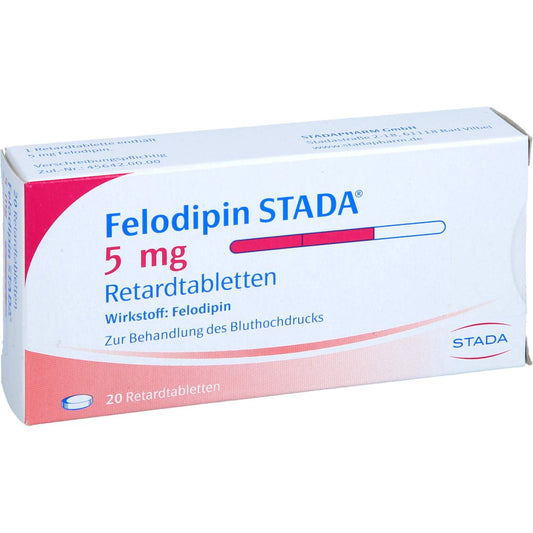 Das Produktfoto zeigt Felodipin Stada 5 Mg Retardtabletten (20 stk) PZN 01433965