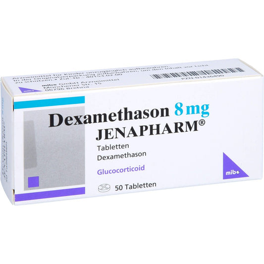 Das Produktfoto zeigt Dexamethason 8 Mg Jenapharm Tabletten (50 stk) PZN 01436490