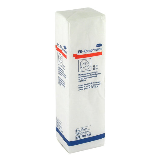 Das Produktfoto zeigt Es-Kompressen Unsteril 5x5 Cm 16fach (100 stk) PZN 01447186