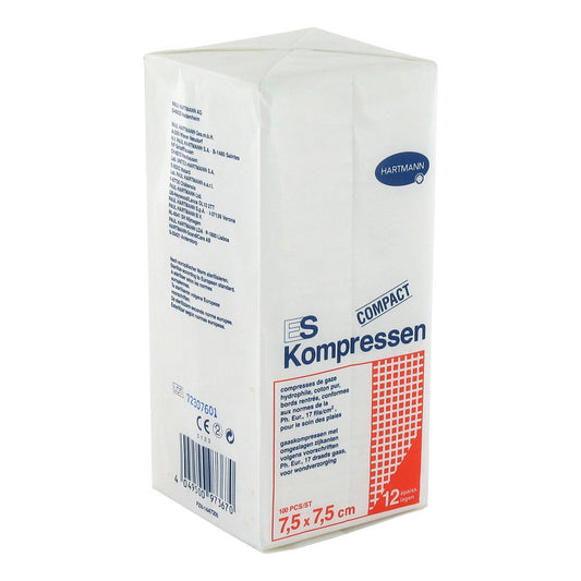 Das Produktfoto zeigt Es-Kompressen Unsteril 7,5x7,5 Cm 12fach (100 stk) PZN 01447200