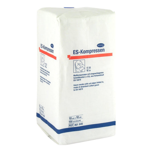 Das Produktfoto zeigt Es-Kompressen Unsteril 10x10 Cm 16fach (100 stk) PZN 01447252
