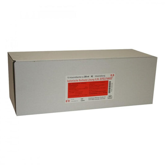 Das Produktfoto zeigt Kochsalzlösung 0,9% Infusionslösung (10X250 ml) PZN 01450188