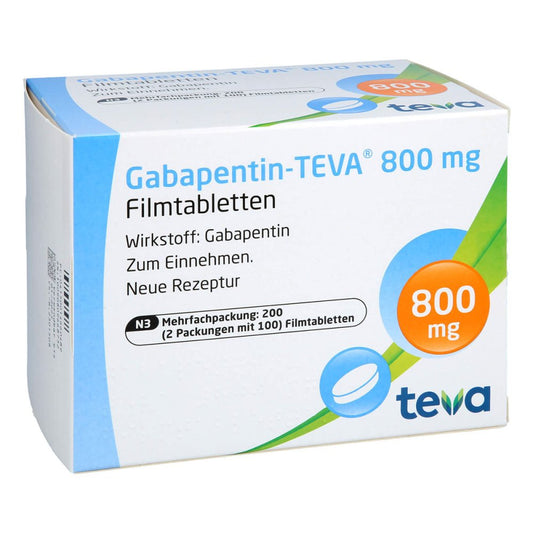 Das Produktfoto zeigt Gabapentin Teva 800 Mg Filmtabletten (200 stk) PZN 01466048