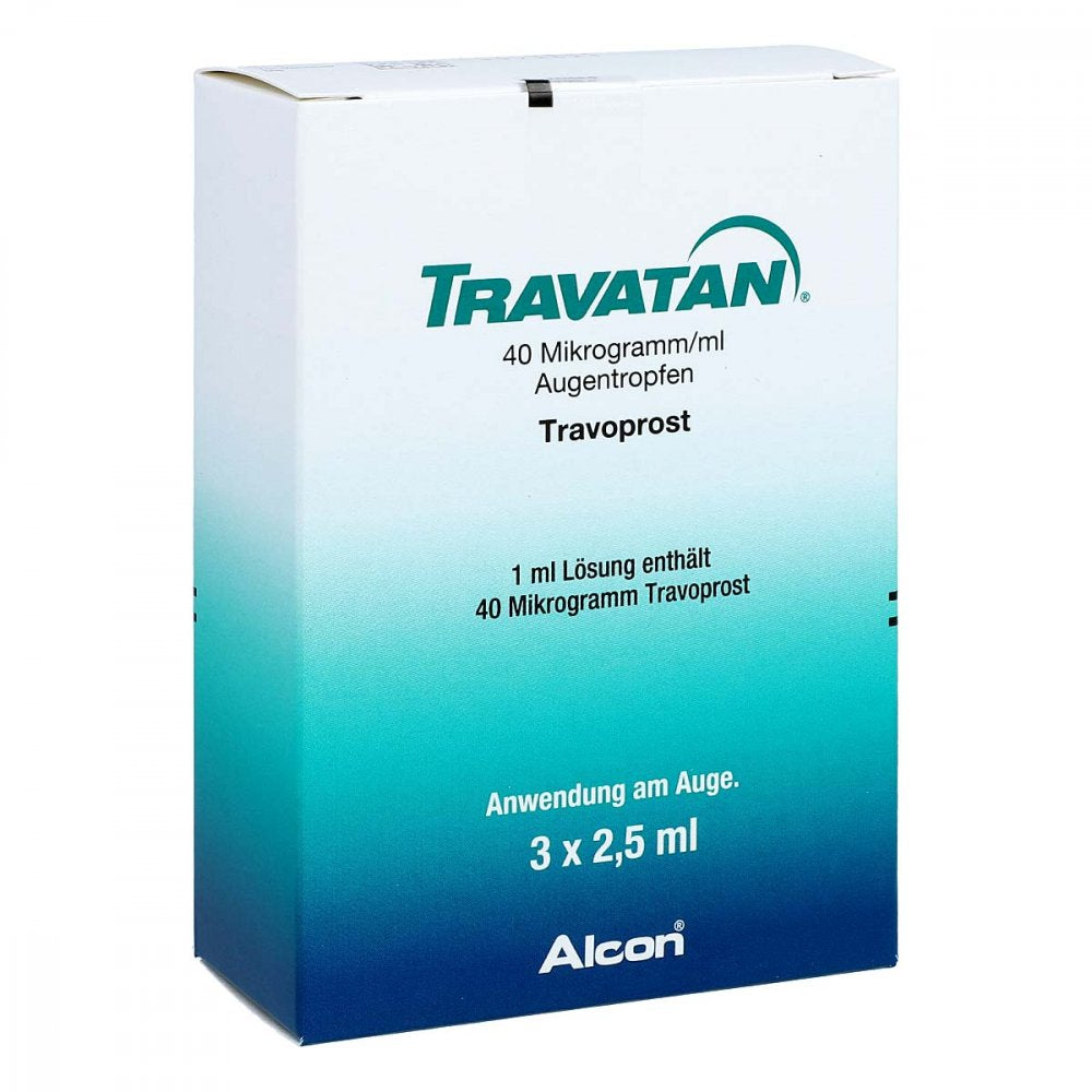 Das Produktfoto zeigt Travatan 40 Μg/Ml Augentropfen (3X2.5 ml) PZN 01466189