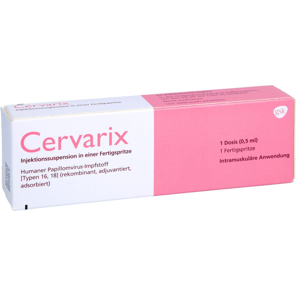 Das Produktfoto zeigt Cervarix Inj.-Susp.I.E.Fertigspritze (1 stk) PZN 01467160