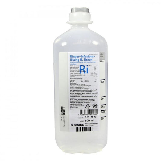 Das Produktfoto zeigt Ringer Lösung B.Braun Ecoflac Plus (500 ml) PZN 01471405