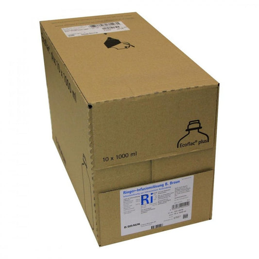 Das Produktfoto zeigt Ringer Lösung B.Braun Ecoflac Plus (10X1000 ml) PZN 01471457