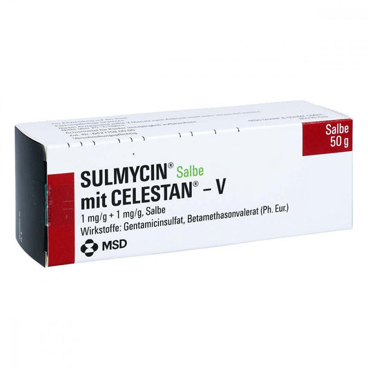 Das Produktfoto zeigt Sulmycin Salbe M.Celestan V (50 g) PZN 01472020