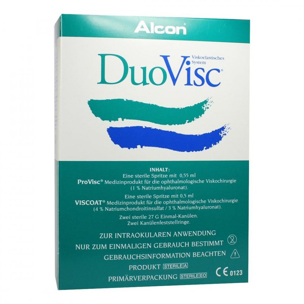 Das Produktfoto zeigt Duovisc Viscoat 0,5ml+Provisc 0,55ml Viskoel.Syst. (1 Pck) PZN 01473628