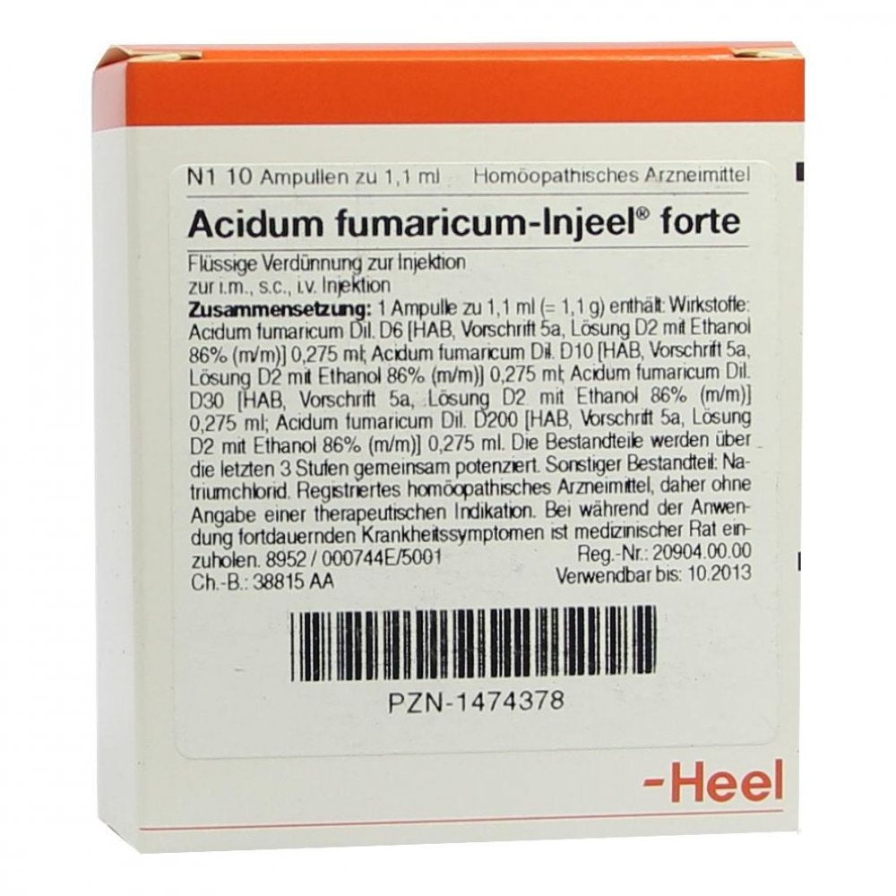 Das Produktfoto zeigt Acidum Fumaricum Injeel Forte Ampullen (10 stk) PZN 01474378