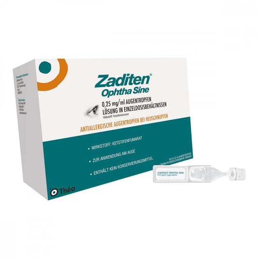 Das Produktfoto zeigt Zaditen Ophtha Sine 0,25 Mg/Ml Augentr.Einzeldos. (50 stk) PZN 01478318