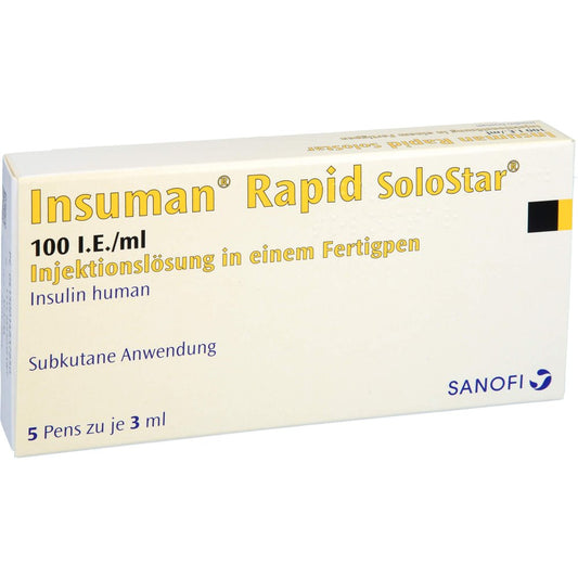 Das Produktfoto zeigt Insuman Rapid 100 I.E./Ml Solostar Fertigpen (5X3 ml) PZN 01483785