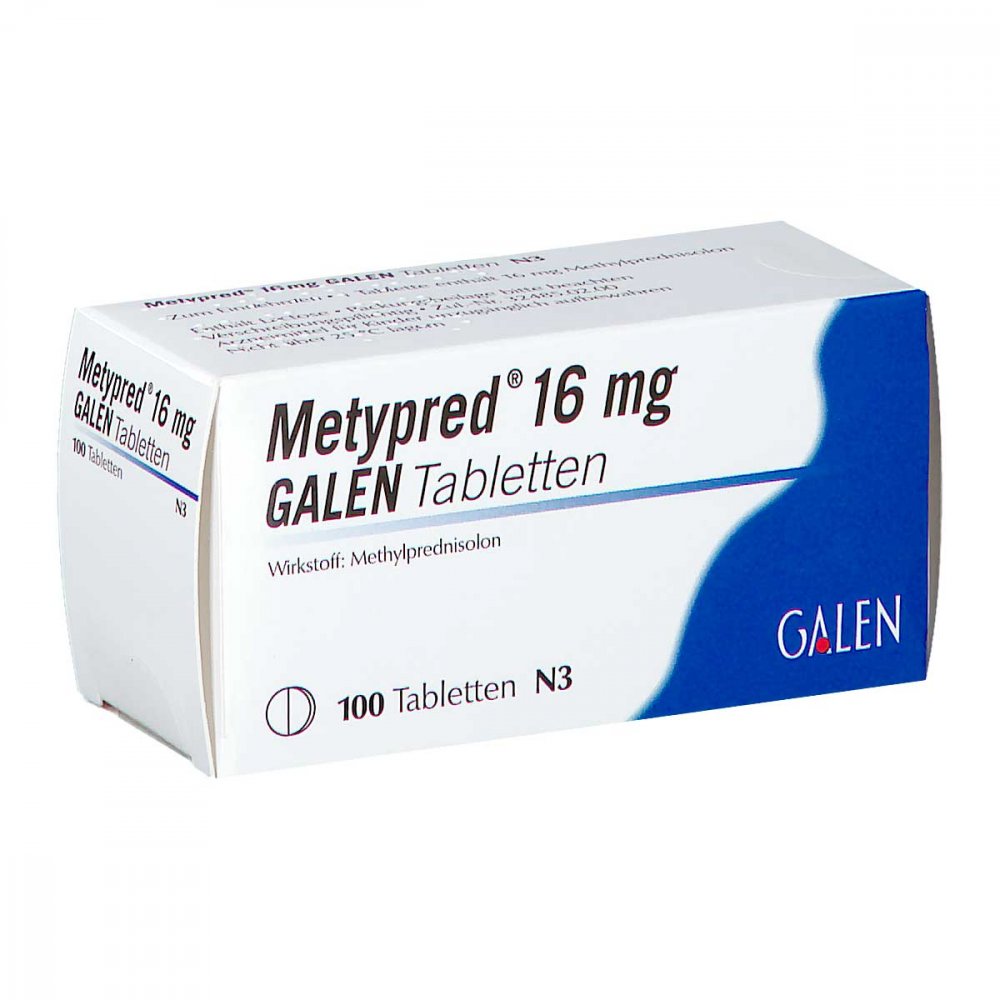 Das Produktfoto zeigt Metypred 16 Mg Galen Tabletten (100 stk) PZN 01484477
