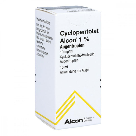 Das Produktfoto zeigt Cyclopentolat Alcon 1% Augentropfen (10 ml) PZN 01491276