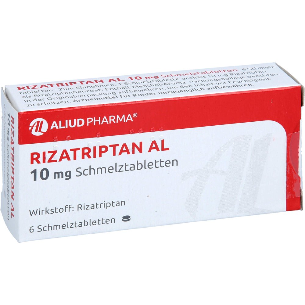 Das Produktfoto zeigt Rizatriptan Al 10 Mg Schmelztabletten (6 stk) PZN 01495535